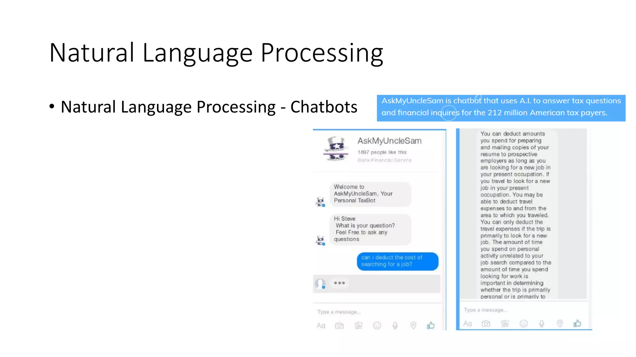 Natural Language Processing
• Natural Language Processing - Chatbots
 