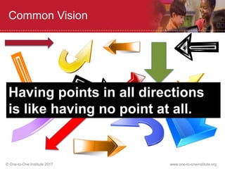 © One-to-One Institute 2017 www.one-to-oneinstitute.org
Common Vision
Having points in all directions
is like having no point at all..
 