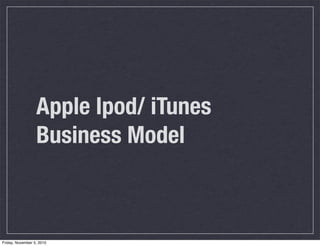 Apple Ipod/ iTunes
Business Model
Friday, November 5, 2010
 