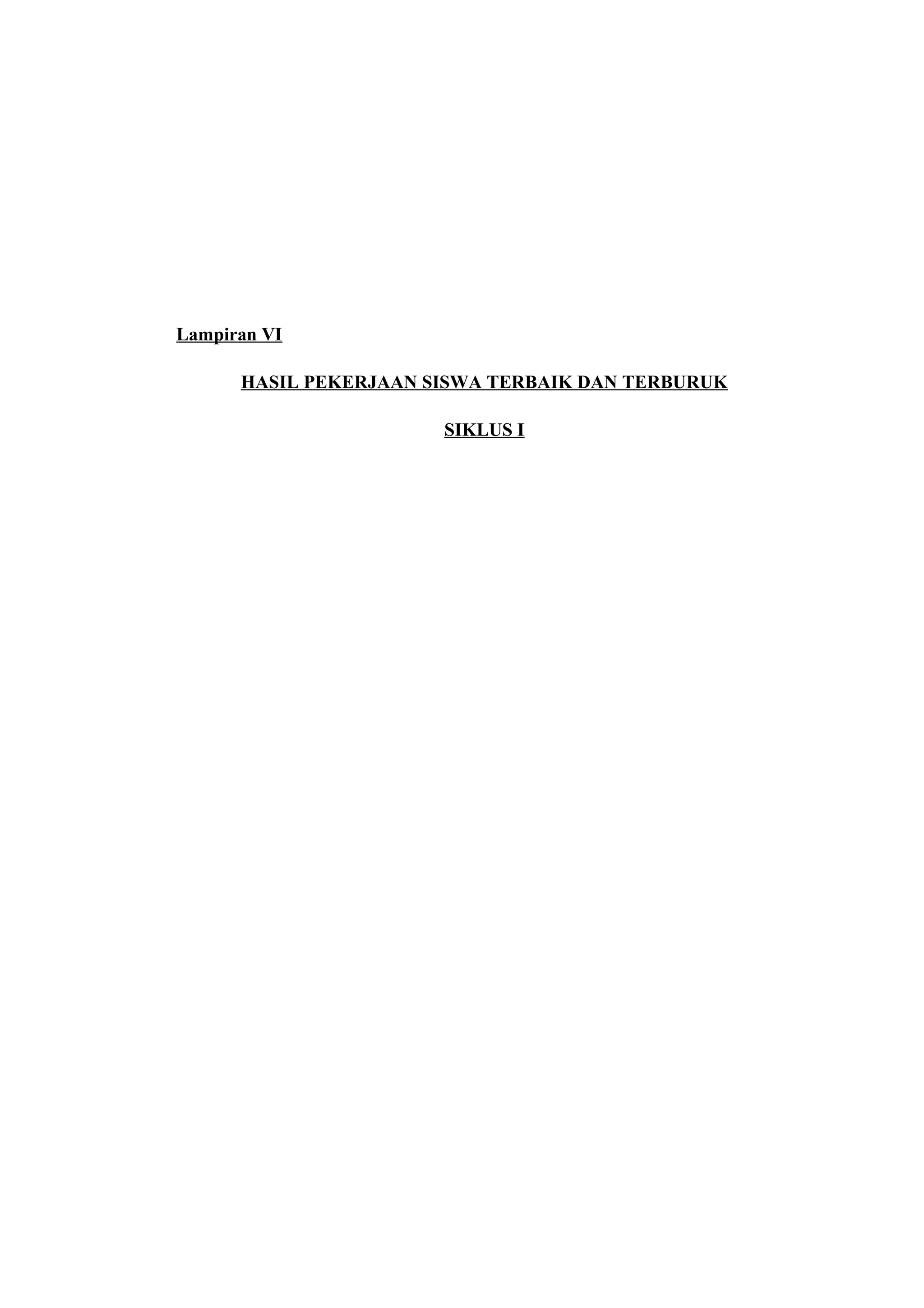 Lampiran VI
HASIL PEKERJAAN SISWA TERBAIK DAN TERBURUK
SIKLUS I
 