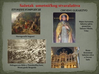 Sažetak umetničkog stvaralaštva
 ISTORIJSKE KOMPOZICIJE                   CRKVENO SLIKARSTVO



                                                      Мајка Ангелина,
                                                       Sabornа cрkvа
                                                         pоsвećенa
                                                      Sвеtom Nikоlи,
                                                           Vršac

       Hercegovački begunci




                                                              Ikone
                                                           ikonostasa
                                                         Saborne crkve
                                                            u Novom
                                                               Sadu

Heliogravura Bitka u Teutoburškoj šumi,
         Muzej grada Beograda
 