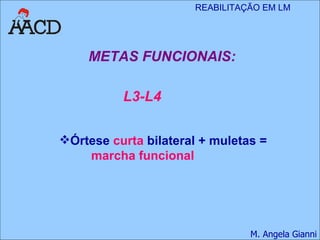 METAS FUNCIONAIS: L3-L4 Órtese  curta  bilateral + muletas =  marcha funcional 
