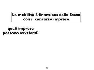 La mobilità è ﬁnanziata dallo Stato
         con il concorso imprese

  quali imprese
possono avvalersi?




                     15
 