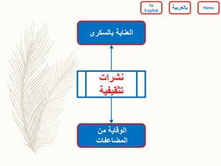 ‫بالسكرى‬ ‫العناية‬
‫نشرات‬
‫تثقيفية‬
‫من‬ ‫الوقاية‬
‫المضاعفات‬
Home
In
English ‫بالعربي‬‫ة‬
 