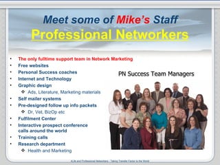 Meet some of  Mike’s  Staff Professional Networkers <ul><li>The only fulltime support team in Network Marketing </li></ul>...