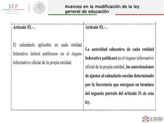 Avances en la modificación de la ley
general de educación
 