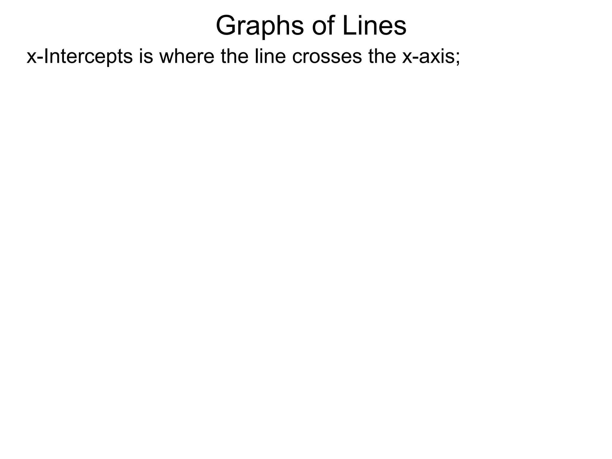 x-Intercepts is where the line crosses the x-axis;
Graphs of Lines
 