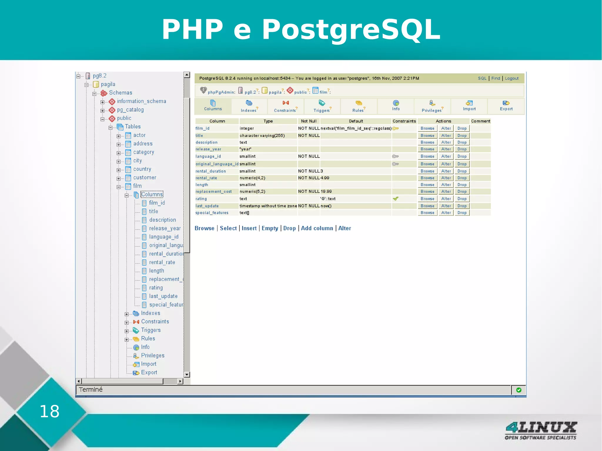 18
PHP e PostgreSQL
 
