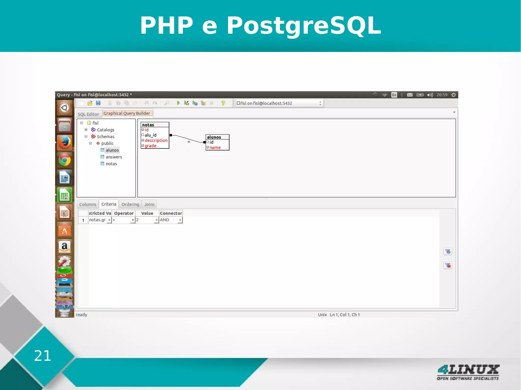 21
PHP e PostgreSQL
 