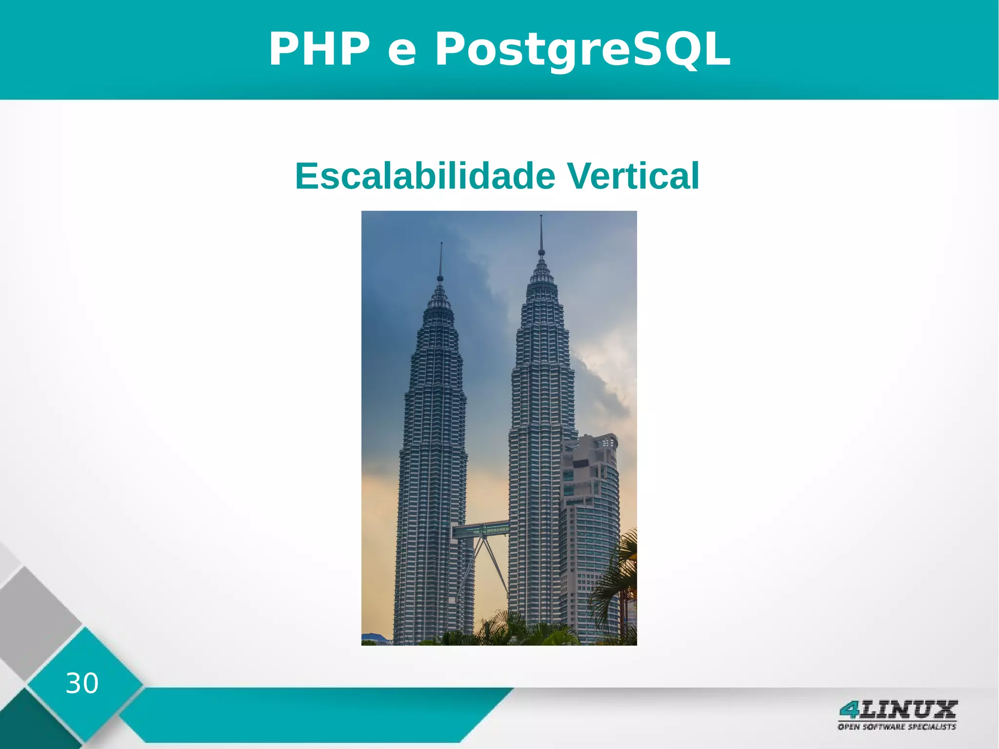30
PHP e PostgreSQL
Escalabilidade Vertical
 