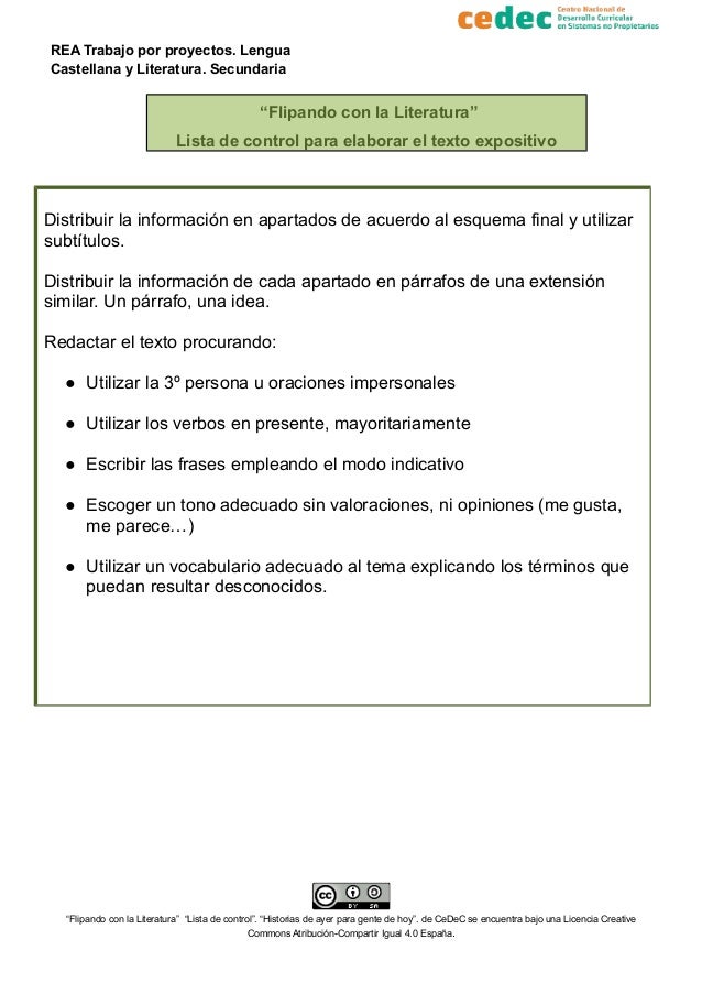 REA Trabajo por proyectos. Lengua
Castellana y Literatura. Secundaria
“Flipando con la Literatura”
Lista de control para e...