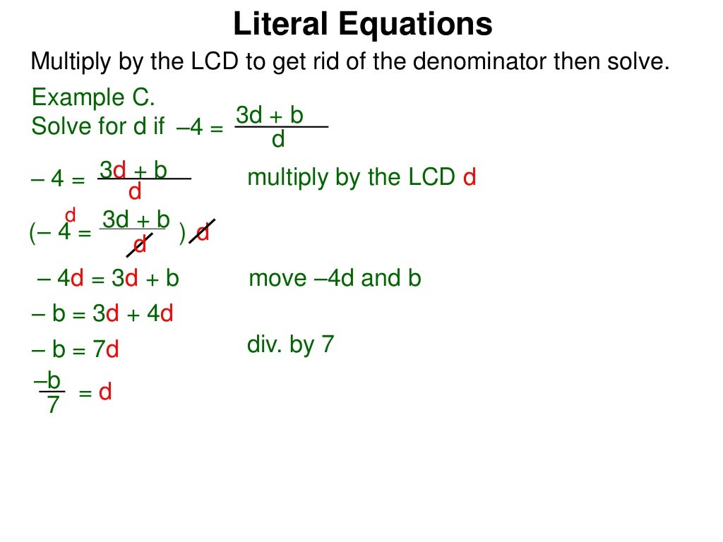 4 Literal Equations 4 Literal Equations