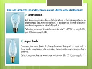 Tipos de lámparas incandescentes que no utilizan gases halógenos:
 