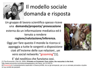 Il modello sociale
domanda e risposta
Un gruppo di lavoro scientifico spesso riceve
una domanda/proposta/ provocazione
est...