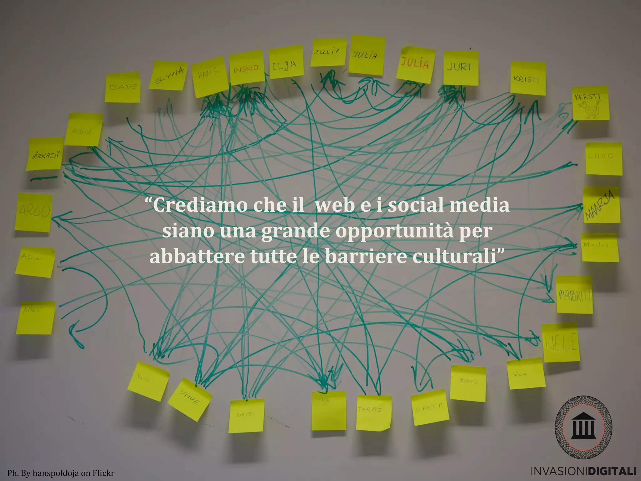“Crediamo che il web e i social media
siano una grande opportunità per
abbattere tutte le barriere culturali”
Ph. By hanspoldoja on Flickr
 