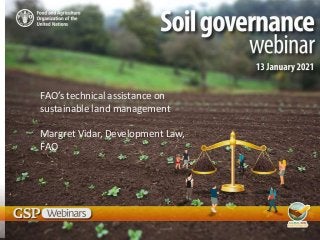 FAO’s technical assistance on
sustainable land management
Margret Vidar, Development Law,
FAO
 