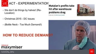 50
ACT - EXPERIMENTATION
• We don’t do things by halves! (Re-
Location)
• Christmas 2015 - DC Issues
• (Bottle Neck - Too Much Demand!)
HOW TO REDUCE DEMAND?
 