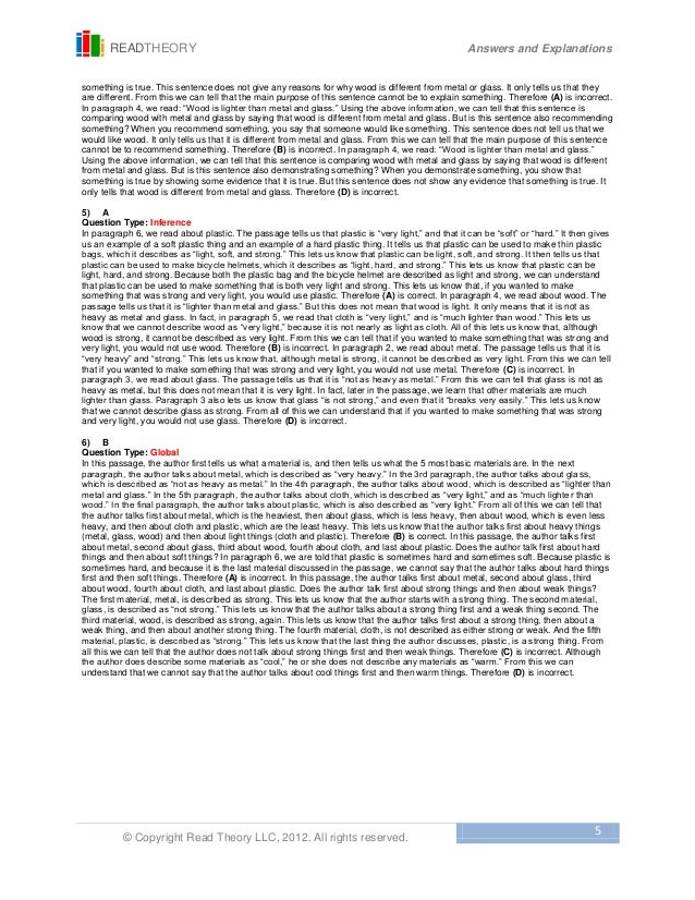 Worksheets Read Theory Llc 4 materials free sample 5 readtheory answers and explanations copyright read theory llc