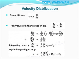 Velocity Distribustion
 Shear Stress
 Put Value of shear stress in eq.
CCET, WADHWAN
 