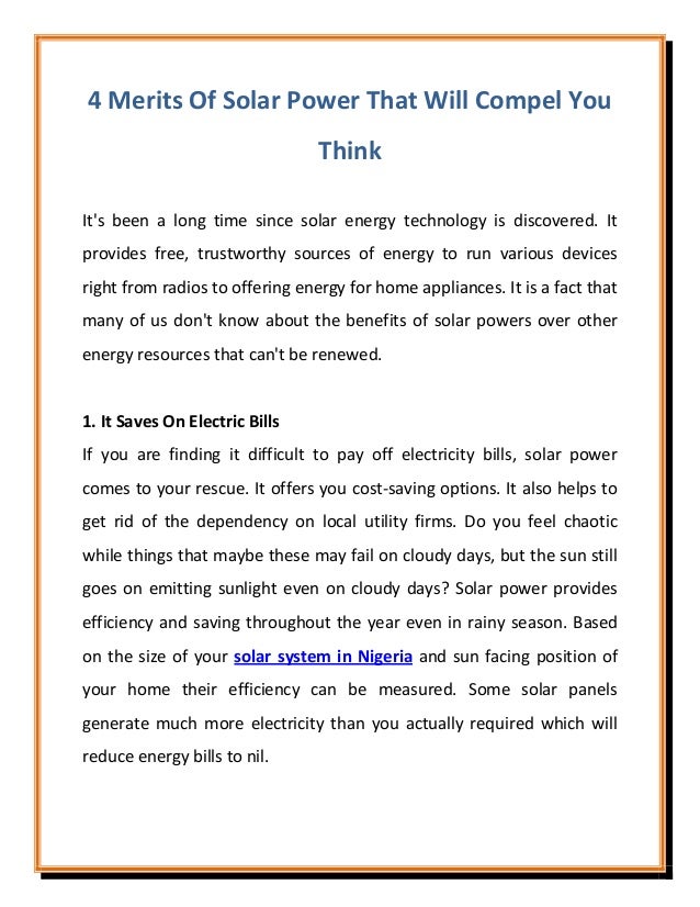 4 Merits Of Solar Power That Will Compel You Think