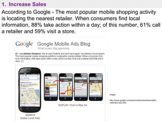 According to Google - The most popular mobile shopping activity is locating the nearest retailer. When consumers find loca...