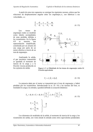 y Mg 
Mg 
x 
Mg 
1 1 
; 
= = + = + 
4 0 0 0 
p p 4 

 
k k 
k 
k 
y 
La dinámica del sistema es una función que depende de la presión, P, de la 
primera y segunda derivada del desplazamiento del cilindro respecto al tiempo, x, y de 
 
.. . 
 
la compresión del cuerpo, z. Procediendo a linealizar a F P , x , x , x , Z 0 
: 
= 	
 
 