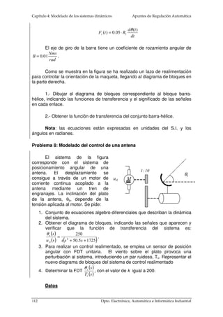 T 
J 
B 
T 
El diagrama a bloques de la maqueta y su equivalente será: 
6543 e3 
(s+5105 )(s+55) 
u(s) w(s) 
94 Dpto. Electrónica, Automática e Informática Industrial 
 