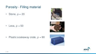 Porosity - Filling material
© DHI
• Stone, ρ = 20
• Leca, ρ = 50
• Plastic soakaway crate, ρ = 90
 