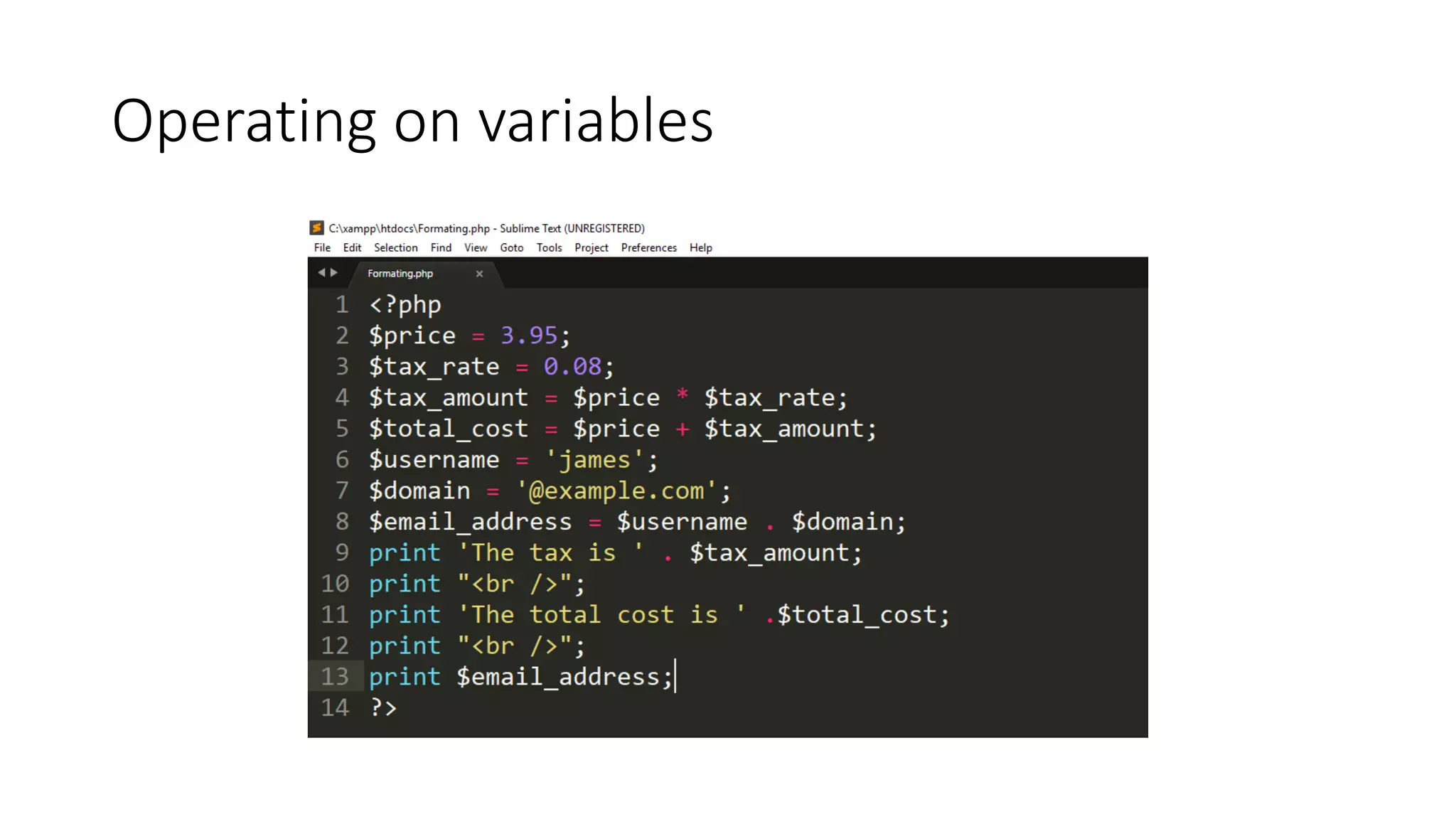 Operating on variables
 