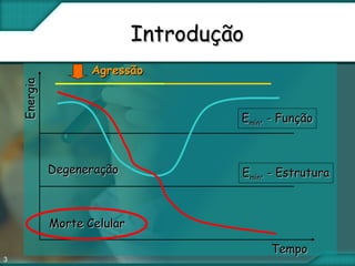 3
IntroduçãoIntroduçãoEnergiaEnergia
TempoTempo
EEmínmín. - Função. - Função
EEmínmín. - Estrutura. - Estrutura
AgressãoAgressão
Morte CelularMorte Celular
DegeneraçãoDegeneração
 