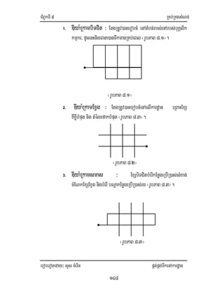 CMBUkTI9 RKb;RKgsMNg;
eroberogeday³ sYs cMerIn pÁt;pÁg;TwkenAkardæan
148
1. DIya:RkambiTCit ³ EtgRtUv)anerobcM enAtMbn;rbs;enArbs;buKÁlik
kmµkr/ dUcenHnigFana)anTwkmanRKb;eBl ¬rUbPaB 8>1¦.
¬rUbPaB 8>1¦
2. DIya:RkamExVg ³ EtgRtUv)anerobcMenAelIkardæan eRBaHExS
KWxIøbMput nig tMélefakbMput ¬rUbPaB 8>3¦.
¬rUbPaB 8>2¦
3. DIya:Rkamsmas ³ ExSbiTCitbMerIkEnøgeRbIR)as;sMxan;
cMENkExSExVg nigbMerIbNþakEnøgeRbIR)as;rg ¬rUbPaB 8>3¦.
¬rUbPaB 8>3¦
 