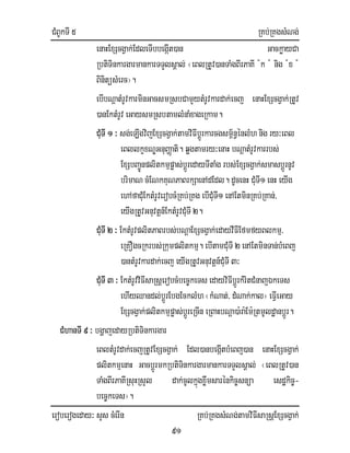 CMBUkTI 5 RKb;RKgsMNg;
eroberogeday³ sYs cMerIn RKb;RKgsMNg;tamviFIsaRsþExScgVak;
91
enaHExScgVak;EdleTIbbegáIt)an GackøayCa
RbtiTinkargarmankarTTYlsÁal; ¬eBlRtUv)anTaMgBIrPaKI :k : nig :x :
BinitüsMerc¦.
ebIbNþatMrUvkarminGacsmRsbCamYytMrUvkardak;ecj enaHExScgVak;RtUv
)anEktMrUv eGaysmRsbtamlMnaMxageRkam.
CMuTI1 ³ sg;eLIgvijExScgVak;tamviFIbþÚrkarcgsm<½n§énlMh nig ry³eBl
eBllkçxNÐGnuBaØati. qøgtamry³enaH bNþatMrUvkarrbs;
ExSbBa¢Úúnplitkmµpøas;bþÚredayTItaMg rbs;ExScgVak;smasbþÚrnUv
brimaN cMENkKuNPaBrkSaenAdEdl. dUcenH CMuTI1 enH eyIg
ehAfaCMuEktMrUverobcMRKb;RKg ebICMuTI1 enAEtminRKb;RKan;/
eyIgRtUvGnuvtþn_EktMrUvCMuTI2.
CMuTI2 ³ EktMrUvplitPaBrbs;bNþaExScgVak;edayvIFIEfmfyBlkmµ/
eRKOgcRkrbs;Rkumplitkmµ. ebItamCMuTI2 enAEtminTan;bMeBj
)antMrUvkardak;ecj eyIgRtUvGnuvtþn_CMuTI3³
CMuTI3 ³ EktMrUvviFIsaRsþerobcMbec©keTsedayviFIbþÚrkMritCMnajÉkeTs
ehIyQandl;bþÚrEbgEcklMh ¬kMNat;/ dMNak;kal¦ eFIVeGay
ExScgVak;plitkmµpøas;bþÚreRcIn eRBaHbNþa)a:ra:Em:RtmUldæanbþÚr.
CMhanTI 9³ bgðajedayRbtiTinkargar
eBltMrUvdak;ecjRtUvExScgVak; Edl)anbegáItbMeBj)an enaHExScgVak;
plitkmµenaH GacbþÚrmkRbtiTinkargarmankarTTYlsÁal; ¬eBlRtUv)an
TaMgBIrPaKIRsuHRsYl dak;cUlkñúgxøwmsarénkic©snüa esdækic©-
bec©keTs¦.
 