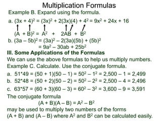 Shortened Multiplication Formulas 4 multiplication formulas x | PPTX