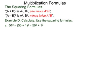 Shortened Multiplication Formulas 4 multiplication formulas x | PPTX