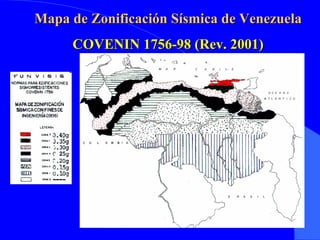 Mapa de ZonificaciMapa de Zonificacióón Sn Síísmica de Venezuelasmica de Venezuela
COVENIN 1756COVENIN 1756--98 (Rev. 2001)98 (Rev. 2001)
 