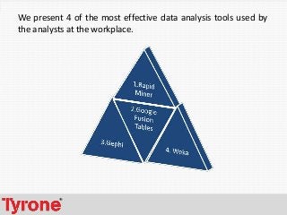 3
We present 4 of the most effective data analysis tools used by
the analysts at the workplace.
 