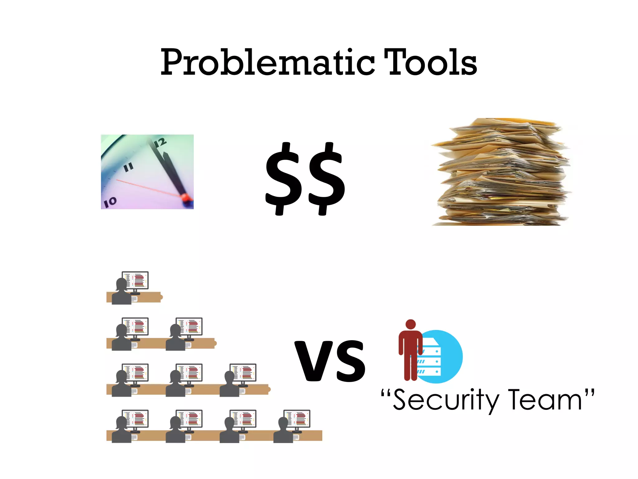 Problematic Tools
$$	
  
“Security Team”
vs	
  
 