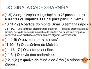 NAS CAMPINAS DE MOABE
17
21.23-25 A passagem por Seom é negada, lutam,
vencem e a conquistam.
22.4-6 Balaque contrata Balaão para amaldiçoar Israel.
22.32,33 A jumenta que impediu a burrice de desobedecer.
22.38 O surpreendente é que a fonte do vidente (aquele que
vê de maneira espiritual) Balaão era Deus.
24.1 Balaão vê que agrada a Deus.
24.10 O vidente internacional abençoa Israel em 3 oráculos.
24.19 No 4º oráculo anuncia a vitória de Israel.
Alguns acham que Deus é um Deus dos evangélicos, só da
sua igreja, só dos cristãos.
Deus é o Senhor do universo e age até com profetas pagãos.
24.17 Uma das 1ª profecias sobre o Messias, conhecida pelos
magos do Oriente que seguiram a estrela de Belém.
 