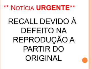 O fabricante, que não é responsável nem culpado por este
defeito, mas fornece reparo e serviço, gratuitos, para
corrigir o problema PECADO.
O contato com o fabricante é: ORAÇÃO.
Quando estiver conectado delete o executável PECADO
utilizando a ferramenta ARREPENDIMENTO e colocando
JESUS no coração.
Depois carregue NOVA PERSONALIDADE.
 