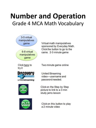 Number and Operation Grade 4 MCA Math Vocabulary 