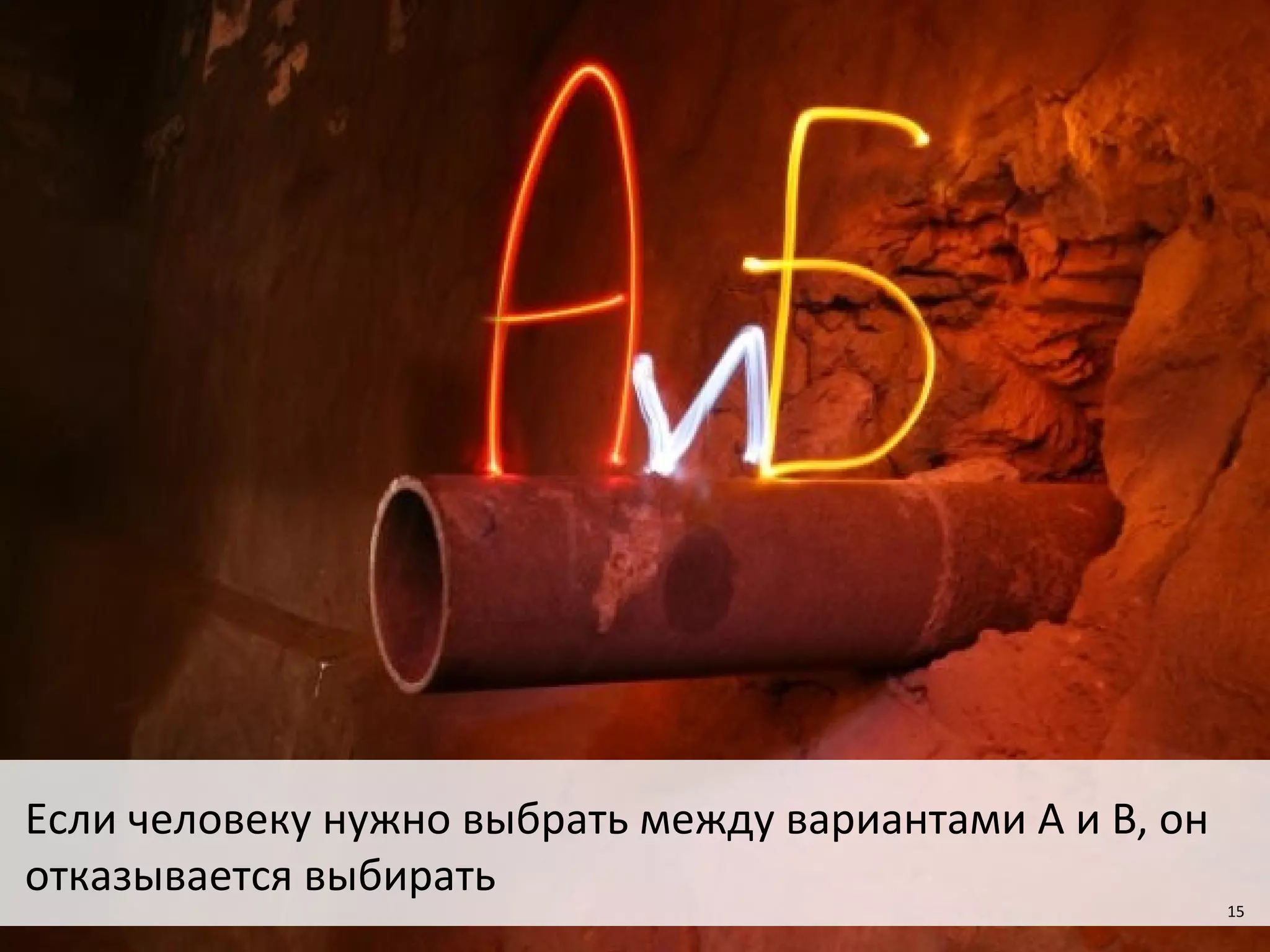 15
Если человеку нужно выбрать между вариантами A и B, он
отказывается выбирать
15
 