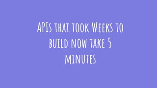 APIs that took Weeks to
build now take 5
minutes
 