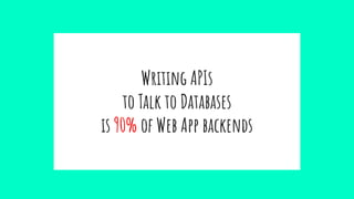 Writing APIs
to Talk to Databases
is 90% of Web App backends
 