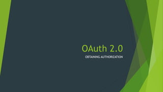 OAuth 2.0
OBTAINING AUTHORIZATION
 