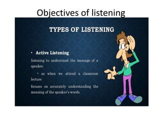 Objectives of listening
 