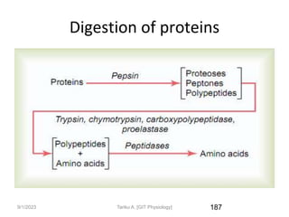9/1/2023
Digestion of proteins
187
Tariku A. [GIT Physiology]
 