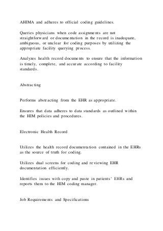 4 pagesObjectivesDevelop a job posting for an HIM coding p | DOCX