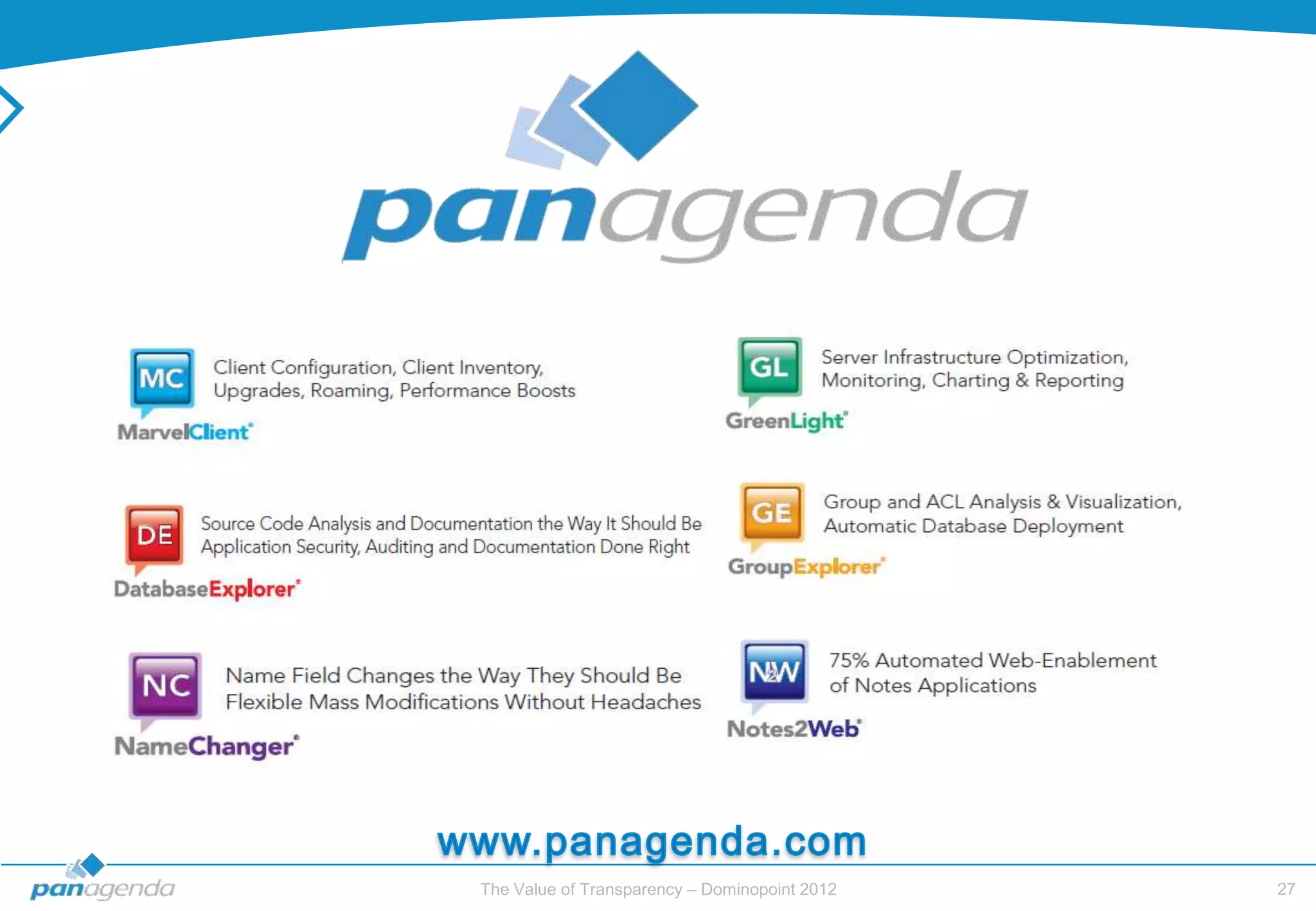 The Value of Transparency – Dominopoint 2012   27
 