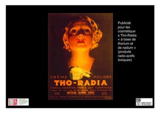 Publicité
pour les
cosmétique
s Tho-Radia
« à base de
thorium et
de radium »
(produits
radio-actifs
toxiques)




               4
 