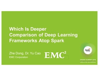 Which Is Deeper
Comparison of Deep Learning
Frameworks Atop Spark
Zhe Dong, Dr. Yu Cao
EMC Corporation
 